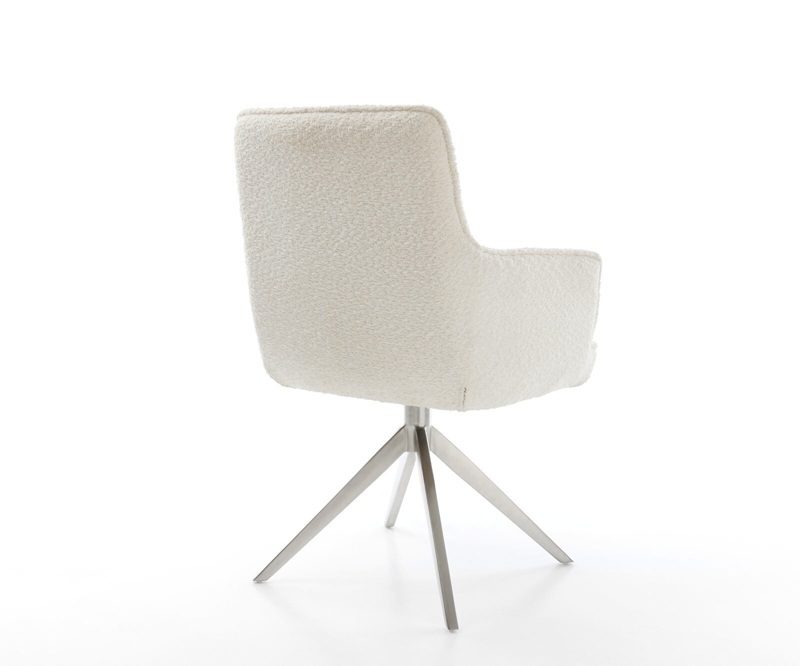 Chaise-pivotante Heira-Flex bouclé blanc pied croisé large acier inoxydable brossé pivotement sur 360° fonction bascule ressorts ensachés